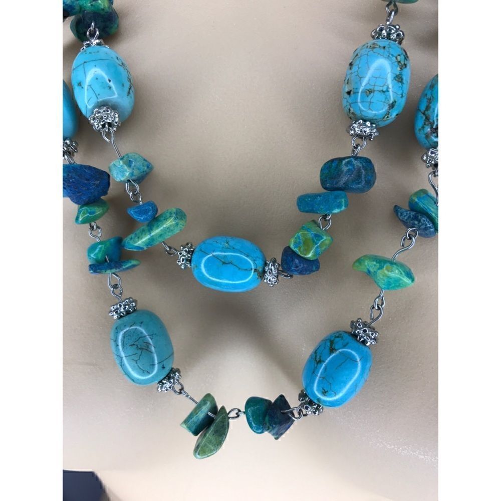 Turquoise Look Double Strand Necklace - Picture 2 of 6